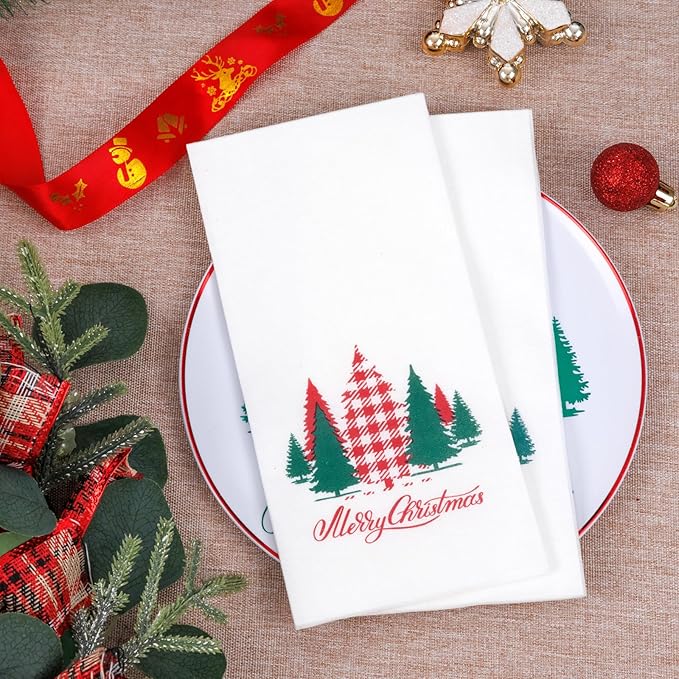 Supernal 100pcs Christmas Disposable Paper Napkins, Linen Like Holiday Napkins Design by Red and Green Xmas Tree, Christmas Guests Napkins Hand Towels for Kitchen Bathroom Parties Dinners