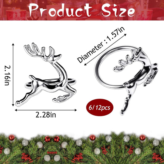 legigo Set of 12 Christmas Deer Napkin Rings for Dinning Table Setting - Metal Napkin Holder Rings for Xmas Dinner Holiday Party, Wedding Receptions Dinning Table Setting (Sliver)