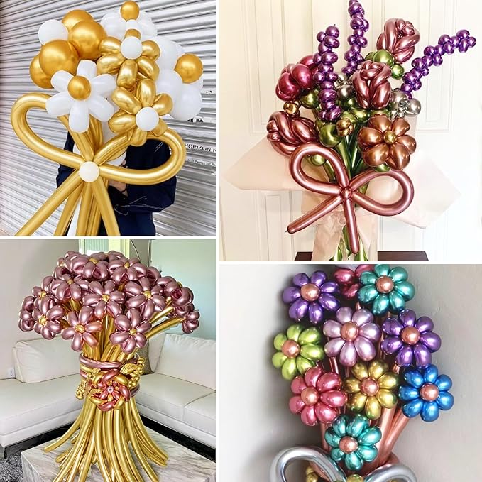 Metallic 260 long balloons 100 Pack Multicolored Twisting Animal Balloons Modeling Long Magic Balloons for DIY Animal Model Wedding Birthday Festival Party Decorations(Metallic long Balloons Assorted)