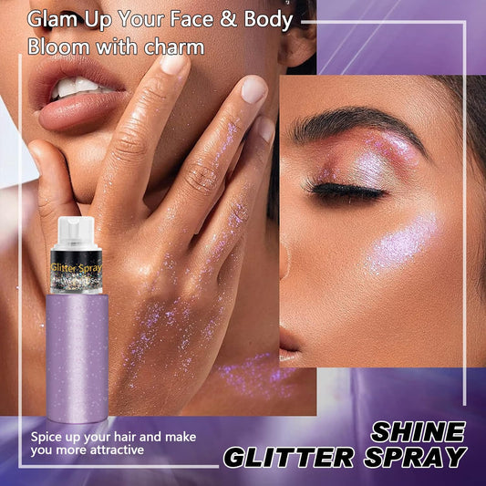 Hair and Body Glitter Spray, Holographic Glitter Highlighter Powder for Rumi Costume Cosplay Makeup, Face Body Clothes Shiny Glitter, Loose Shimmer Hairspray Festival Rave Prom Accessories (Purple)