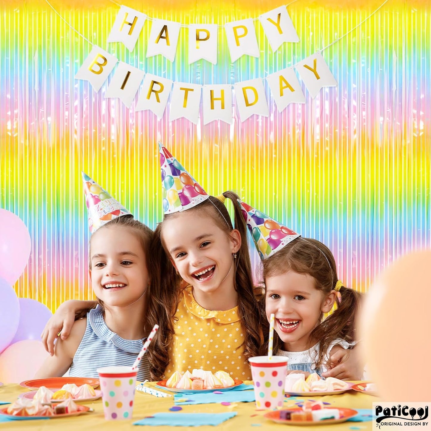 Pastel Rainbow Streamers - Thicken 4 Pack 3.2 x 8.2 FT - Pastel Rainbow Foil Fringe Curtains, Pastel Backdrop for Birthday, Baby Shower, Easter, Spring Party Decorations