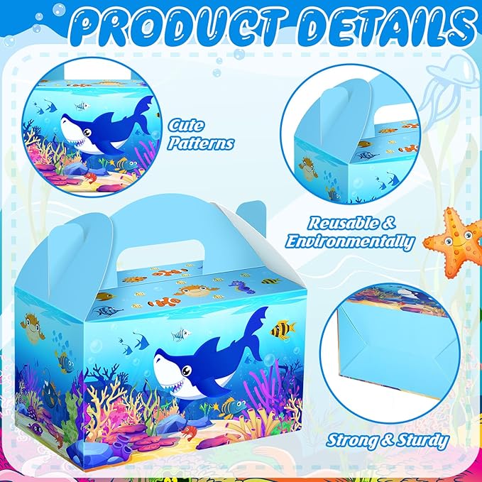 24 Pcs Under The Sea Party Favor Treat Boxes Ocean Shark Turtle Dolphin Goodie Candy Gift Boxes for Birthday Ocean Animals Party Favors Supplies