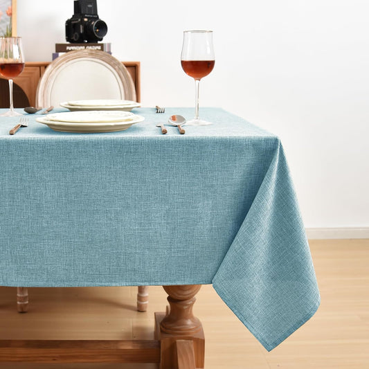 Fitable Textured Linen Tablecloths 2 Pack, Waterproof Fabric Rectangle Table Clothes for 6 Foot Tables, Rustic Holiday Table Covers for Kitchen Dining, Party, Farmhouse (Turquoise, 54 x 108 Inch)