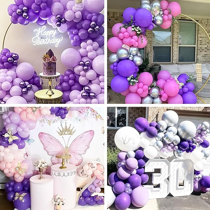 RUBFAC 120pcs Balloons for Birthday Baby Shower Graduation Anniversary Wedding Party Supplies Garland Arch Decoration,12 Inches,Dark Purple