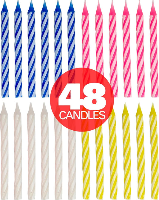 Birthday Candles Multicolored Spiral 48-Count, Birthday Candles for Cake, Cupcake Candles, Party Celebration, Candles for Celebrations