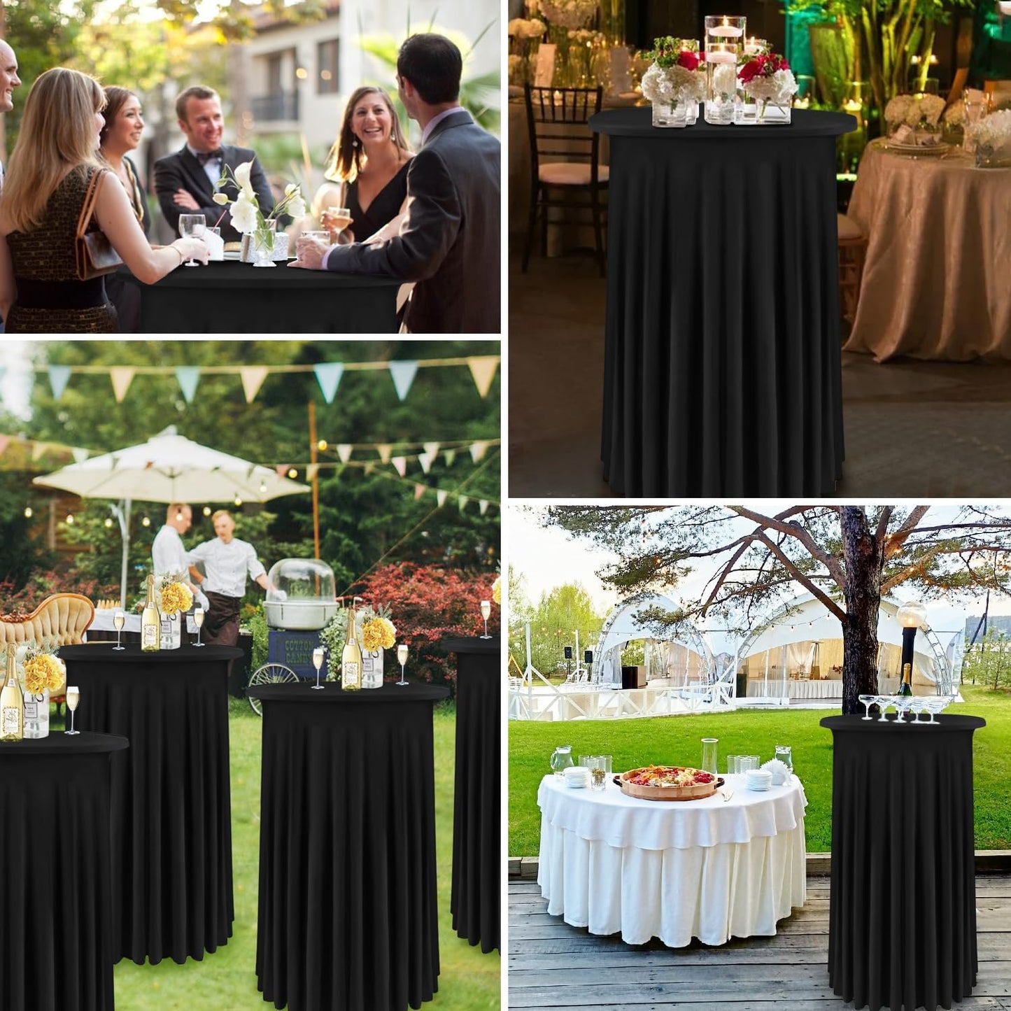 Spandex Cocktail Table Skirt 32x43 Inch Stretch Cocktail Table Cover Round CocktailTablecloth with Wavy Drapes Spandex Fitted High Top Table Covers for Wedding, Banquets and Party (Black, 4 Pack)