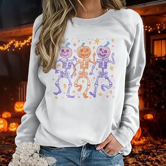 Sweatshirts for Women Graphic Print Casual Pullover Tops Long Sleeve Crewneck Halloween T Shirts