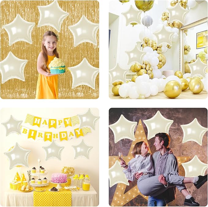 Cream Star Foil Balloons, 10PCS Cream White Foil Stars Shape Balloons, 18 Inch Beige Aluminum Balloon for Helium Pentagram Balloon for Birthday, Anniversary, Graduation, Baby Shower Party Decoration