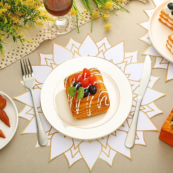 Sinmoe 100 Pack Disposable Paper Placemats Bulk 13 Inch Paper Charger Place Mat Party Charger Plates Table Place Mats for Dinner Wedding Birthday Baby Shower Spring Dining Tableware(Mandala Flower)