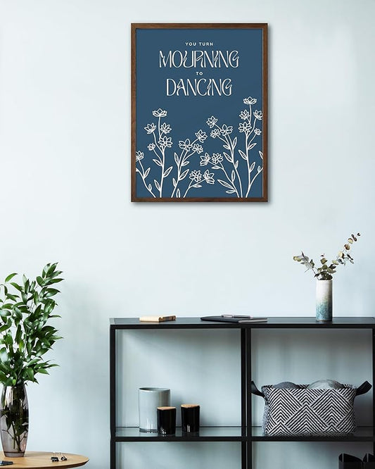 EcoHest Walnut Color OAK Wood Framed Wall Art, 12x16in Psalm 30:11 Mourning To Dancing Bible Verse Christian Wall Art, Modern Blue Bedroom Decor For Living Room Bathroom Christian Merch Gift 1Pack