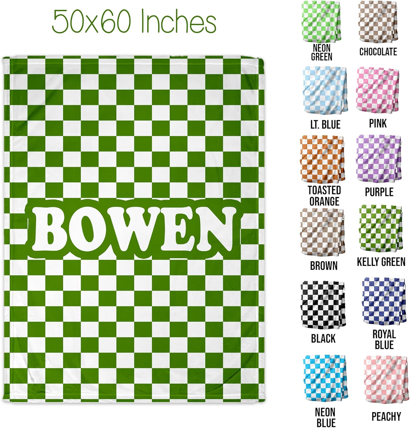 Girls Love A Monogram Personalized Gingham Checkered Throw Blanket – Custom Gift for Christmas for Kids – 12 Colors, Font Options Printed in America - Ships Next Day (Check, 50 x 60 Throw)