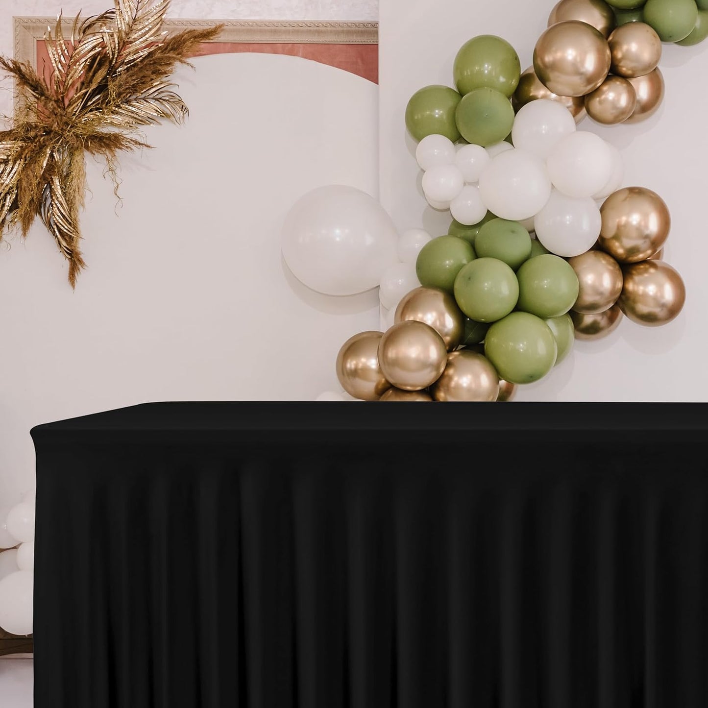HolidayIdeas Black 8ft Rectangle Spandex Tablecloth 4 Pcs Fitted Stretch Table Skirts 30x96 Inch, Ruffle Design Wrinkle-Free Polyester Table Cover for Banquets,Trade Shows, Parties, Events