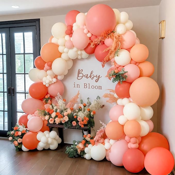 Pink and Coral Red Balloon Garland Arch Kit, Ivory White Maca Orange Latex Balloons Arch Kit for Mother's Day Wedding Engagement Anniversary Birthday Baby Shower Party Decoration Supplies