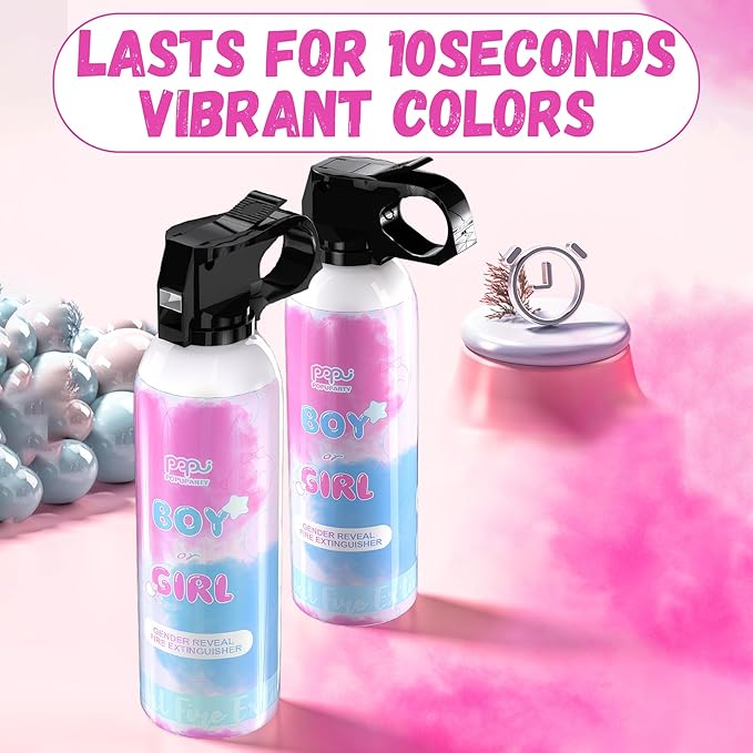 POPUPARTY Pink Gender Reveal Fire Extinguisher 2 Packs, Gender Reveal Smoke Bombs with 100% Biodegradable for Baby Girl Gender Reveal Decorations, Party Supplies