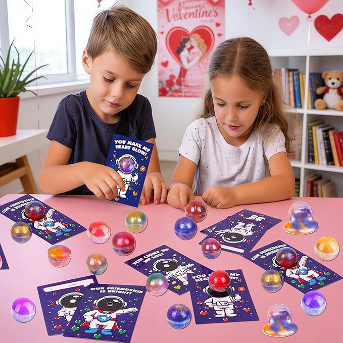 28 Pack Valentines Day Gifts for Kids Classroom, Galaxy Slime Kit Valentines Cards for Kids School Class Valentines Day Slime Fidget Toys Valentines Exchange Cards Valentines Party Favors Boys Girls