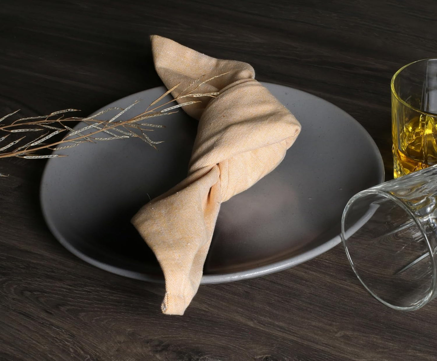 Native Fab Solid Cloth Napkin Set of 4, 100% Chambray Cotton, Washable, Reusable Dinner Cloth Napkin 17x17 inches, Table Decor Napkins for Dinner, Events, Mustard Yellow