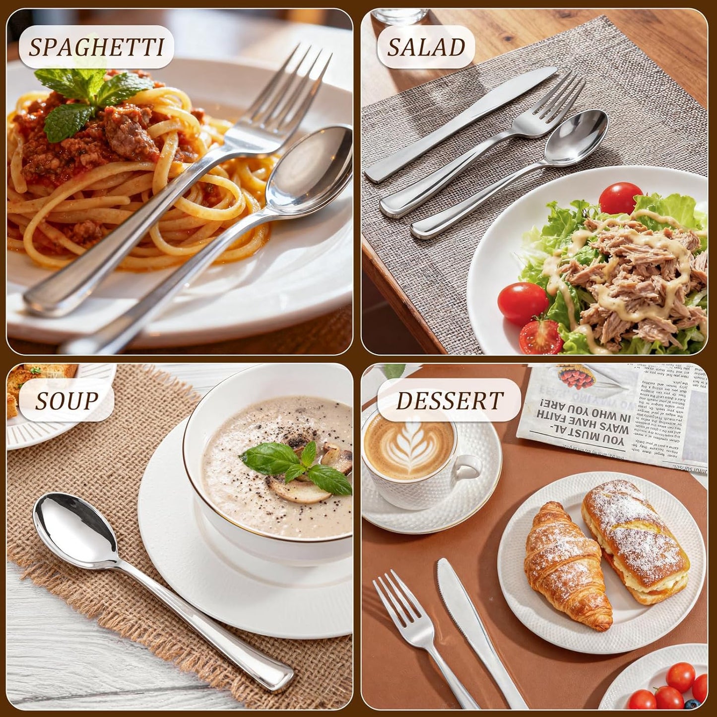 WDF 300 Pieces Silver Plastic Silverware - Plastic Silverware Heavy Duty - 100 Forks 100 Knives 100 Spoons - Disposable Silver Cutlery Perfect for Party/Wedding/Christmas