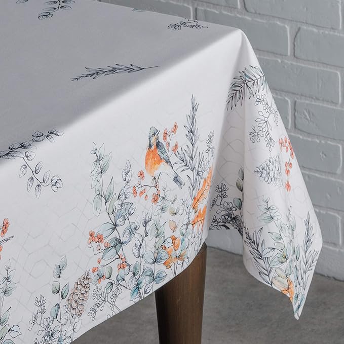 Maison d' Hermine Table Cloth Rectangle Table 100% Cotton 60 x 90 Inches Fall Tablecloth Reusable Everyday Use for Thanksgiving Christmas Decorations Dining Farmhouse Party (Whitish Shabby Chique)