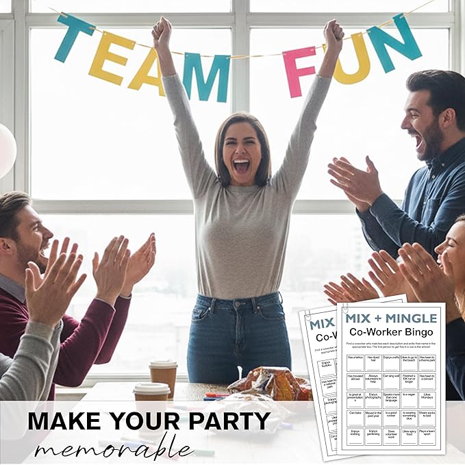 Sahjzk Office Bingo Cards, 25 Unique Randomized 5x7 Sheets, Get to Know You Bingo Game for Adults, Ice Breaker Office Party Games, Team Building Games for Work, High Replay Value - A02