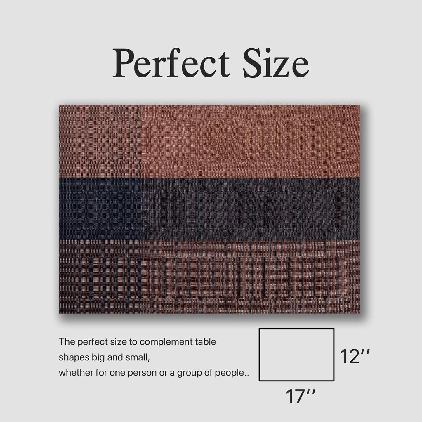 Placemats Set of 6 - Easy Clean Woven Vinyl Placemats for Dining Table, Indoor/Outdoor Place Mats, Washable PVC Table Mats (Ombre Brown Black)