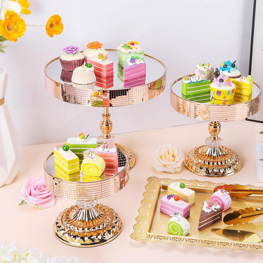 12 Pieces Gold Cake Stand Set, Vintage Cake Display Stand with Crystal Edge and Cupcake Display Tray, Dessert Table Display Set for Wedding Party Baby Shower Anniversary Celebration