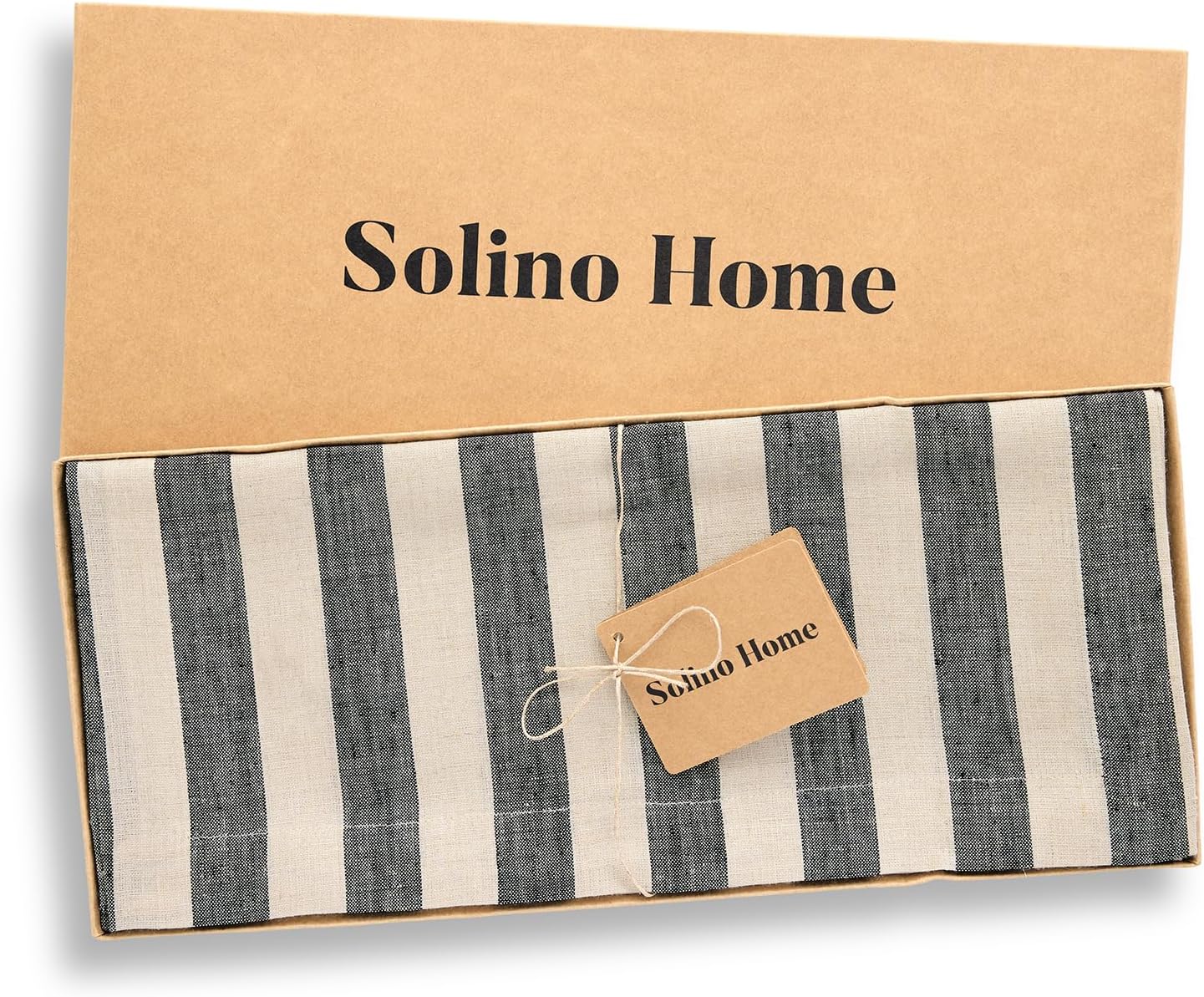 Solino Home Linen Table Runner 90 Inches Long - Sorrento Stripe, 100% Pure Linen Black and Natural Table Runner 14 x 90 Inch for Dining, Fall, Autumn, Thanksgiving
