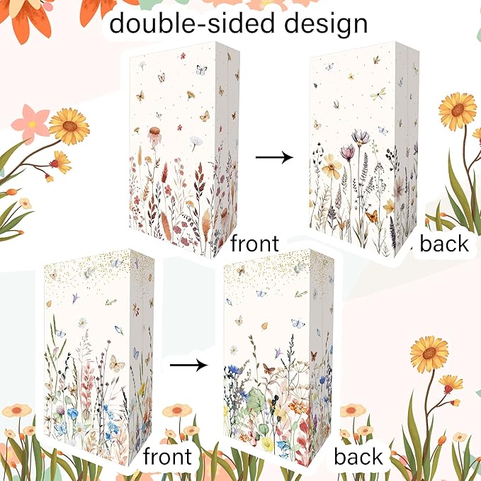12 PCS Wildflower Party Favor Gift Bags Boho Floral Small Candy Goodie Bags Boxes with Stickers Wildflower Bridal Shower Birthday Wedding Party Supplies