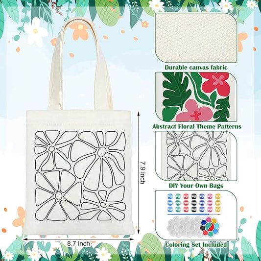 Aliceset 16 Pcs Color Your Own Bag Canvas Tote Bag for Painting 7.9'' x 8.6'' Mini Doodle DIY Craft Gift Reusable Cotton Bulk