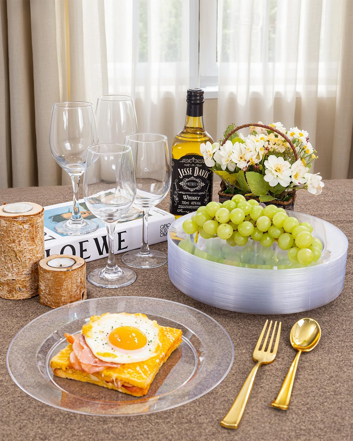bUCLA 100Pieces Clear Plastic Plates -10.25inch Disposable Dinner Plates- Premium Weddings& Party Plates