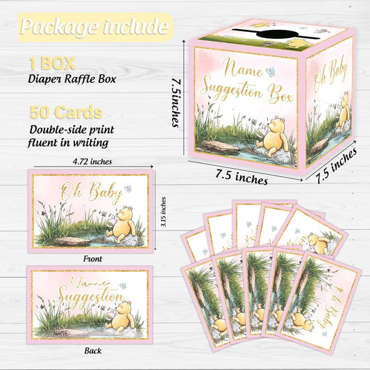 Winnie Baby Shower Decorations-the Pooh Baby Shower Games-Winnie Party Decorations-Baby Name Suggestion Cards with Box-Baby Name Suggestion Cards,pink