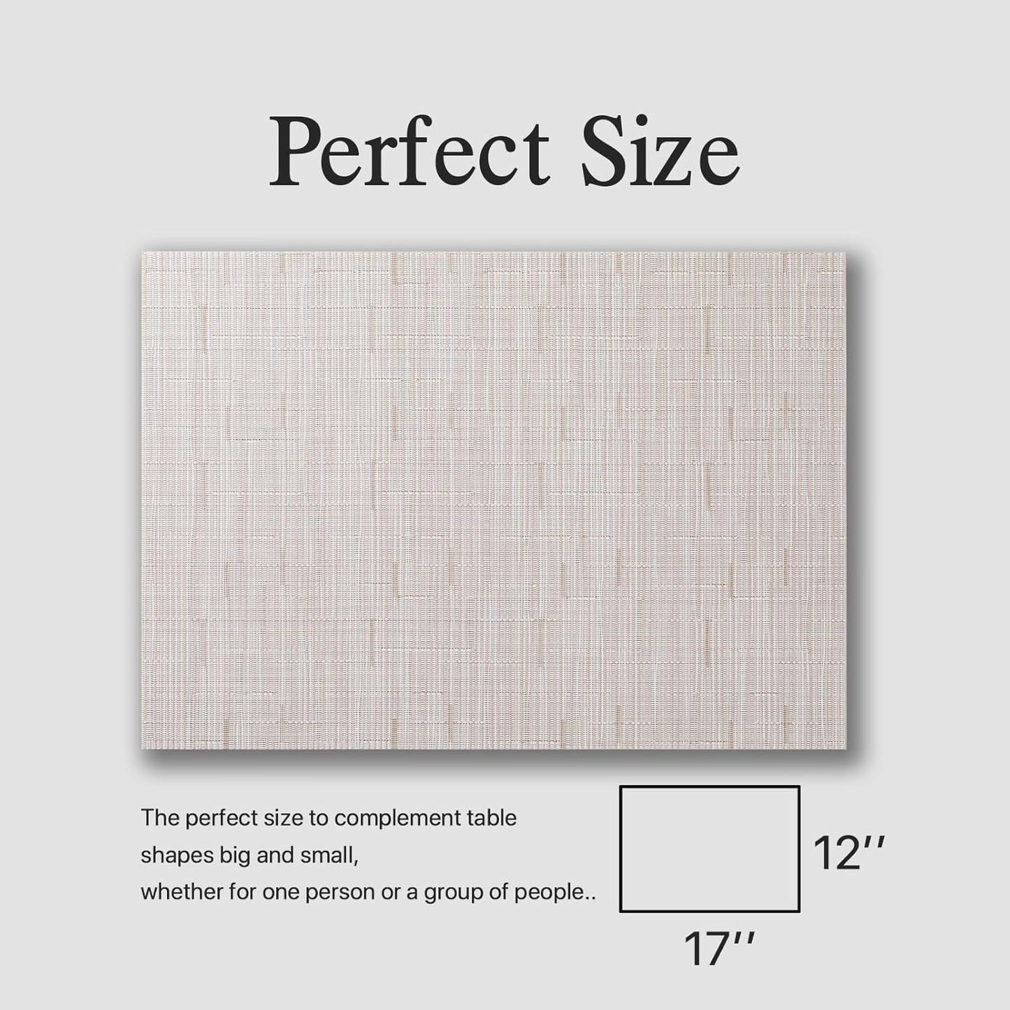 Placemats Set of 8 - Easy Clean Woven Vinyl Placemats for Dining Table, Indoor/Outdoor Place Mats, Washable PVC Table Mats (Pale Beige)