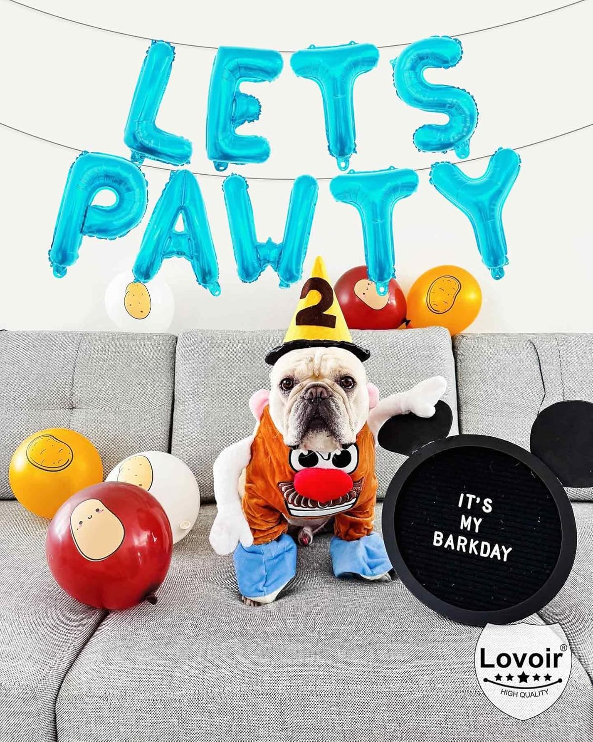 9 Pcs Lets Pawty Balloons Banner 16 Inch, Dog Cat Pet Birthday Letters Sign Lets Pawty Balloons Happy Birthday Banner for Pet Dog Cat Party Supplies Decorations (Pastel Blue)