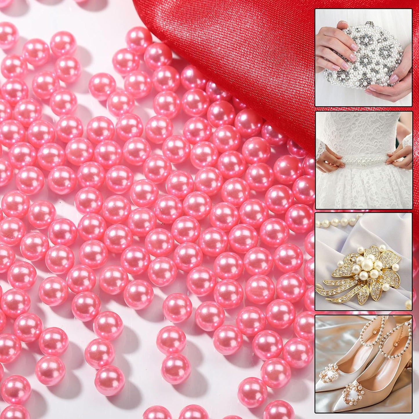 2200 Pcs Undrilled Holeless ABS Faux Pearl Beads for Vase fillers, No Hole Round Pearls for Cosmetic Boxes, DIY Parts, Table Scatter, Wedding, Birthday Party Home Decorating (Pink, 6mm)