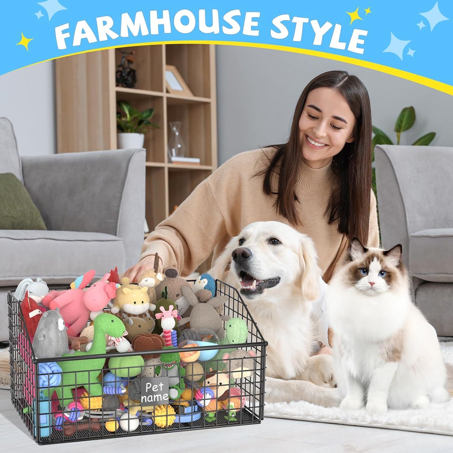 Indestructible Dog Toy basket, Large Toy Box for Dogs,Pet Toy Bin Dog Metal Basket for Toys, Toy Storage Organizer (Black)