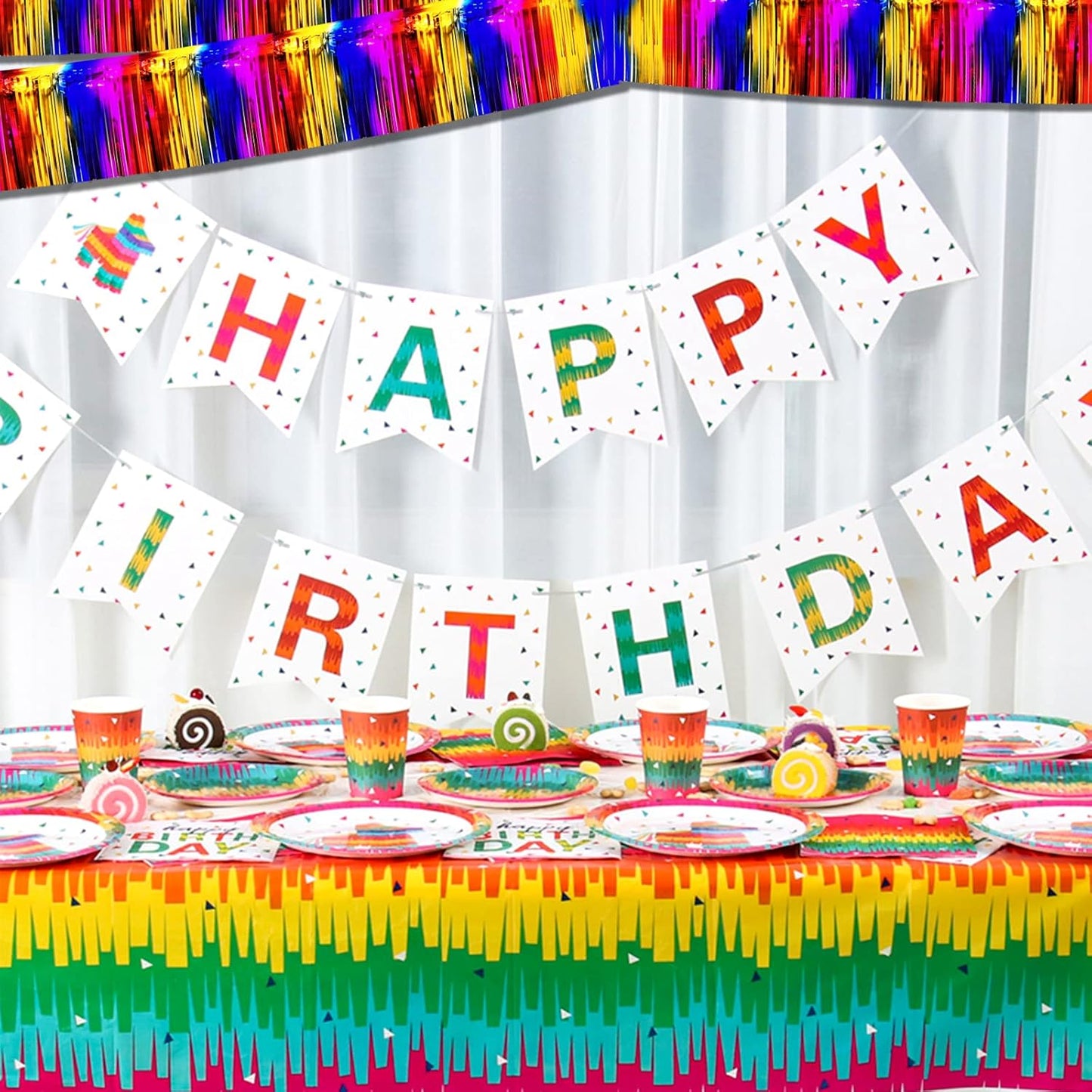 6 Pack 10 Feet Foil Fringe Garland Metallic Tinsel Banner Wall Hanging Curtain Streamers Backdrop for Parade Floats Bachelorette Wedding Birthday Party Thanksgiving Christmas Decorations(Rainbow)