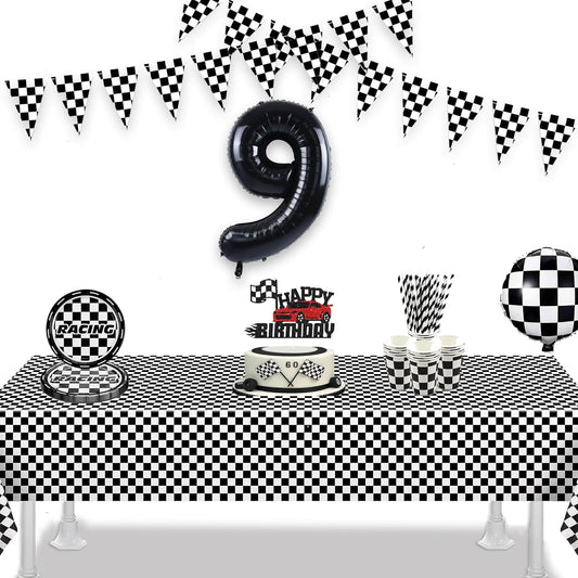 GREATRIL Black White Checkered Party Table Covers Tablecloth for Racing Theme Birthdays Party/Ceremony Decorations Rectangle Tablecover 54'' x 108'' - 2 Packs
