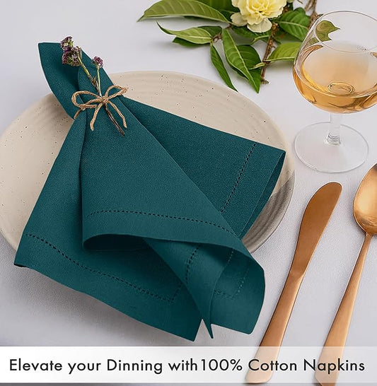 Ruvanti Cloth Napkins Set of 12, 100% Cotton High GSM 18x18 Inches, Hem Stitched Corners, Soft, Washable, Highly Durable & Absorbent, Perfect for Parties, Christmas, Thanksgiving Dinners – Deep Teal
