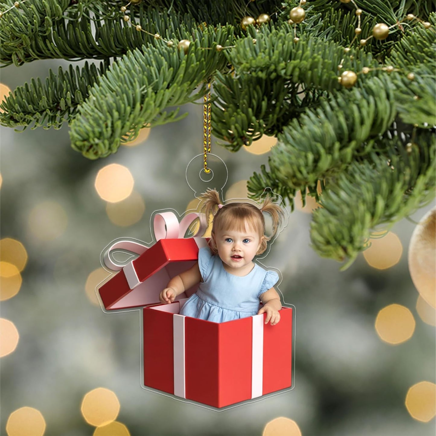Custom Photo Baby Gift Box Ornament, Personalized Baby Keepsake, Newborn Gift, Baby Shower Decor Acrylic Ornament – Personalized Christmas Tree Decoration, Custom Holiday Keepsake