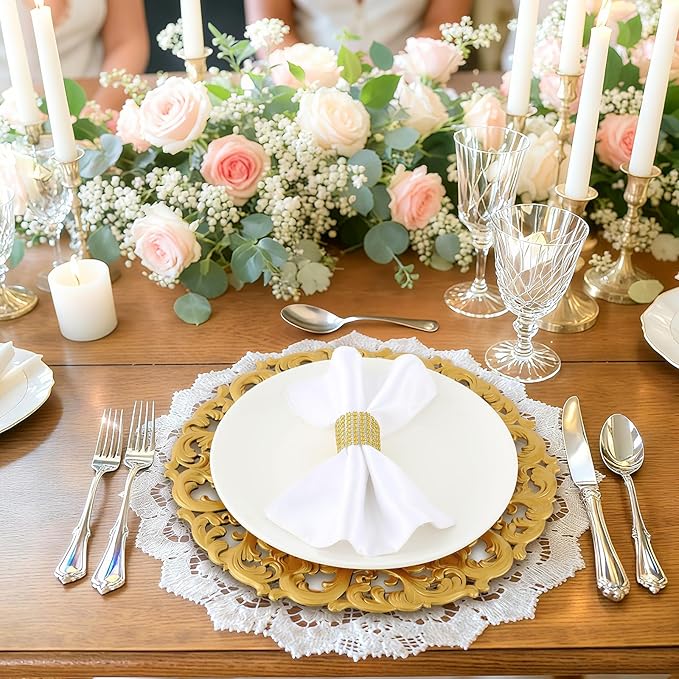 Maxdot 24 Pcs 13" Mirror Charger Plates for Dinner Plates Plastic Round Embossed Edge Dinner Chargers for Table Setting Wedding Party Christmas Holiday Supplies Elegant Tabletop (Gold)