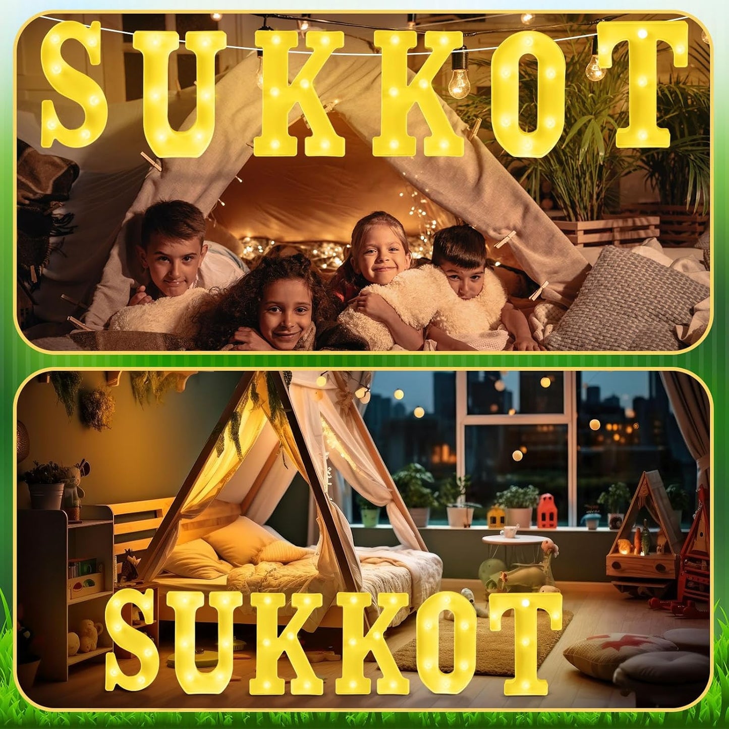 6 Pcs Happy Sukkot Decorations Sukkot Large LED Letter Sign 8.3 Inch LED Lights Battery Powered Table Decorations for Party Gift Tabletop Sukkah