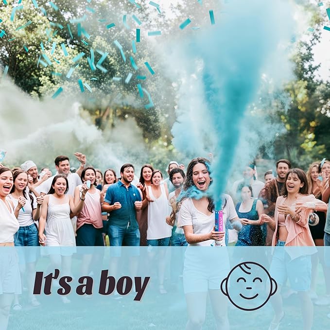POPUPARTY 2 Pack Gender Reveal Confetti smoke Powder Cannon | 1 Pink & 1 Blue Confetti and Powder Poppers | Ideal for Baby Girl or Boy Gender Reveal Decoration and party