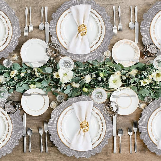 MAONAME Silver Charger Plates Set of 12, Reef Plate Chargers for Dinner Plate, Plastic Decorative Plates for Table Setting, Thanksgiving, Christmas