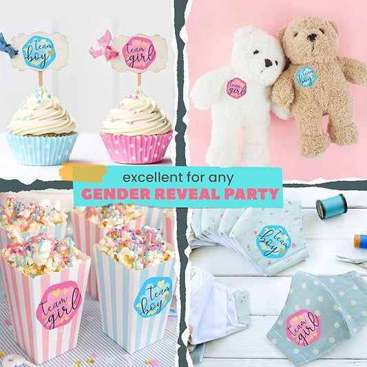 CORRURE Gender Reveal Stickers with Gold Foil for Voting Games and Party Supplies (80pcs) - Easy to Stick and Peel-Off - 2.0" Team Boy and Team Girl Labels for Baby Showers or Gender Reveal Party