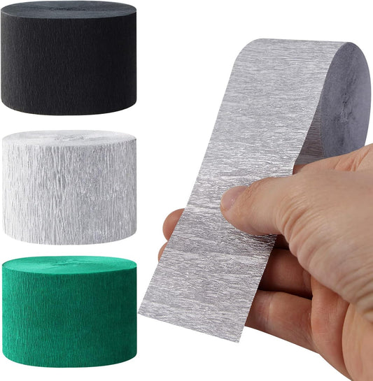 Black Green Silver Party-Decorations Streamers - 9 Rolls Graduation Wedding Men Boys Birthday Baby Bridal Shower Crepe Tissue Paper Streamer Soccer Party Supplies Garland Decor Panduola