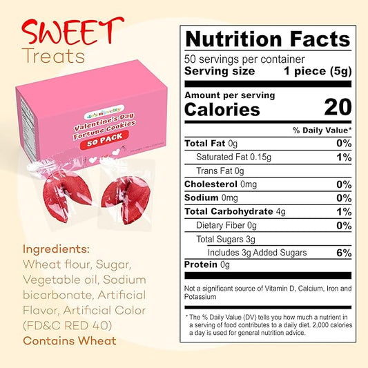 4E's Novelty Valentine Fortune Cookies (50 Pcs) - Fortune Cookies Individually Wrapped Bulk with 50 Valentine Messages, Valentine Treats for Kids Party, Non Candy Treats, 2025 Updated Version