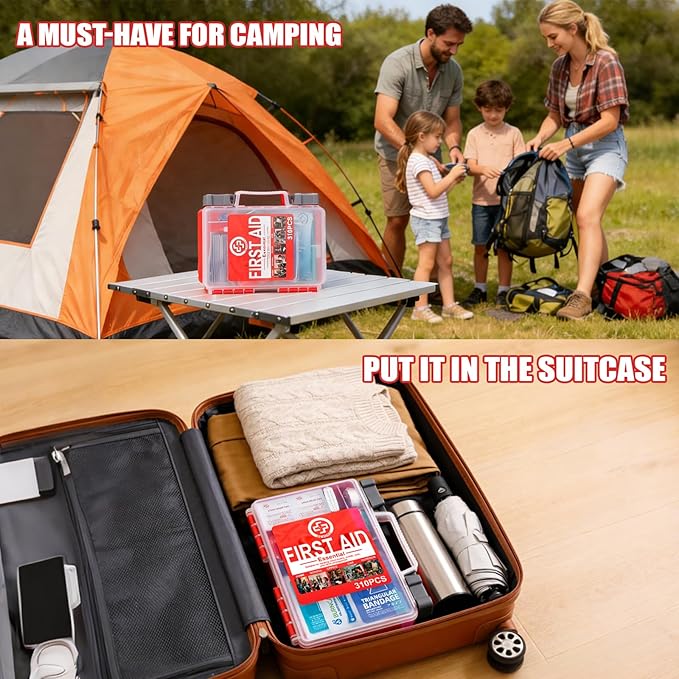 Professional First Aid Kit - 310 Piece HardCase Medical Kit for Home, Car, Camping, Travel, Hiking, Truck, Office, Sports, Vehicle & Outdoor Emergencies