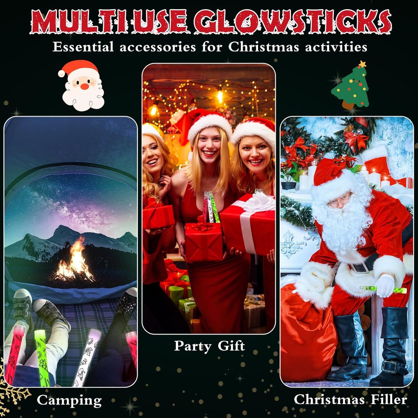 Jenaai 12 Pcs Christmas Glow Sticks Bulk Hanging Wands 6 Inch Mini Sticks Christmas Bags Fillers Glow in the Dark Party Favors Supplies (Snowman)