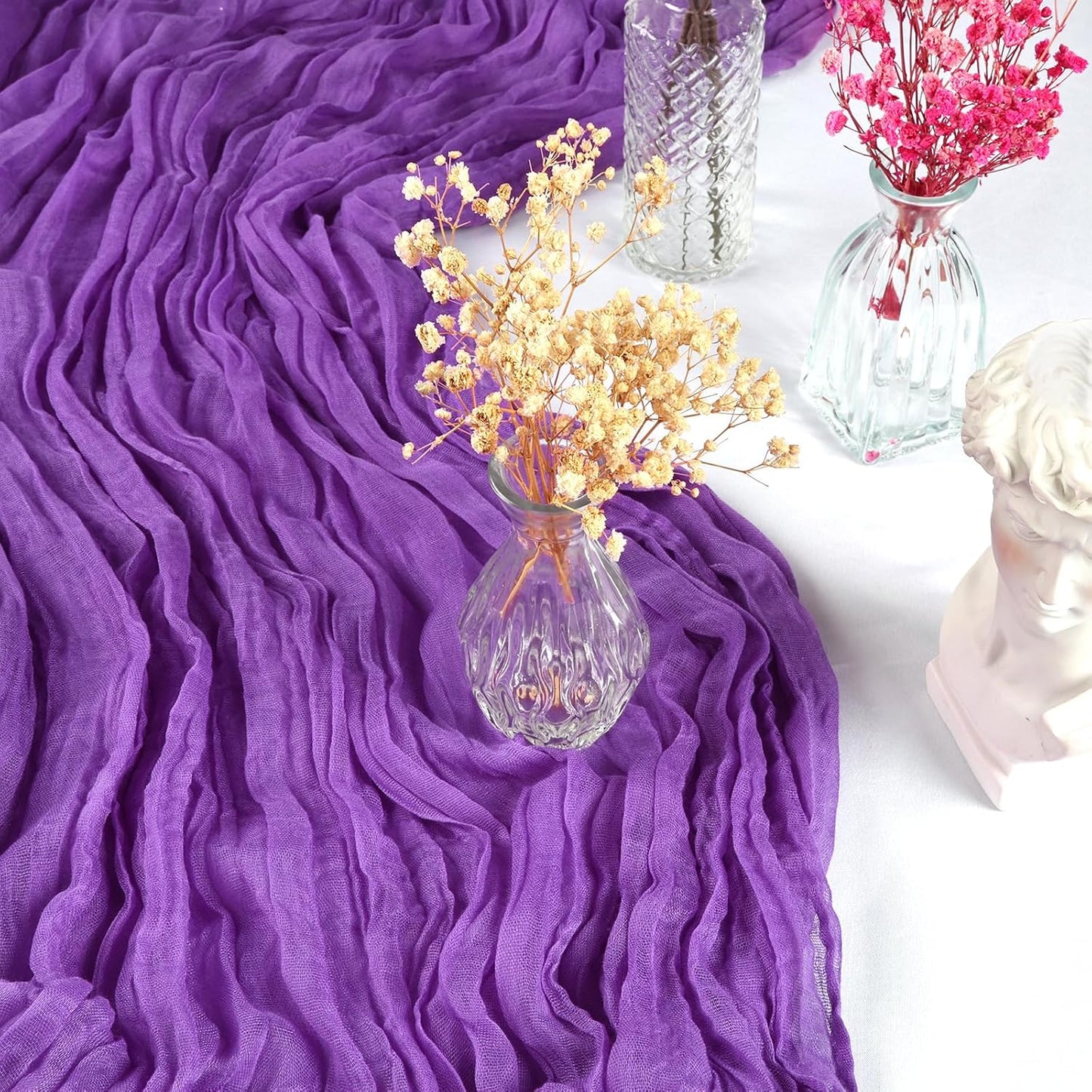 12 Pack 10FT Purple Cheesecloth Table Runner 35x120 Inch Gauze Rustic Boho Fall Table Runner Cheese Cloth for Thanksgiving Wedding Decor Birthday Party Bridal Baby Shower Table Centerpiece Decoration