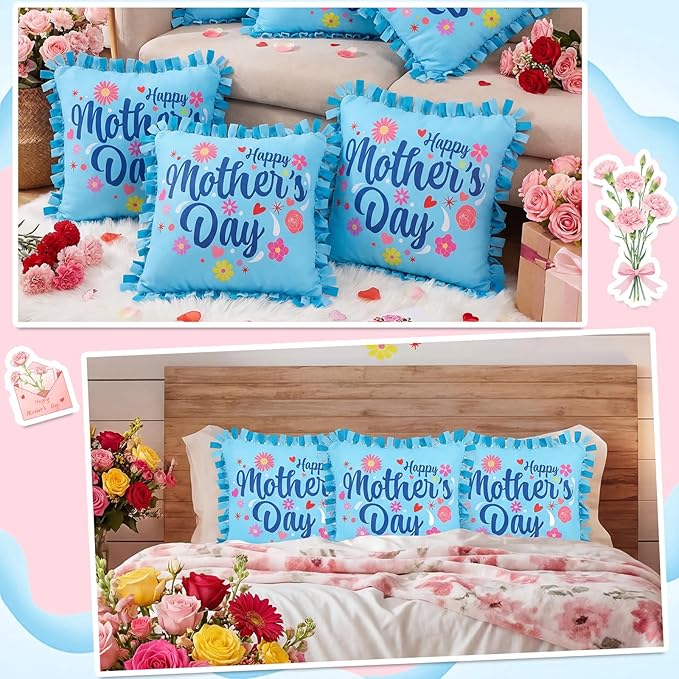 Mindsoft 6 Sets Mother's Day DIY Pillow Craft Kits – Cute Floral Tied Pillows with Happy Mother's Day Design, Handmade Gifts for Mom, Craft Activities, Home Decoration & Party Decor Favors