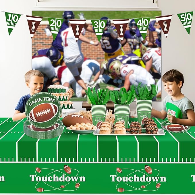 Football Party Decorations,133Pcs Football Party Supplies Set Disposable Footballs Birthday Plates Cups Knives Spoons Fork Banner and Tablecloth,Footballs Parties Supplies for Home,Dinner,Birthday